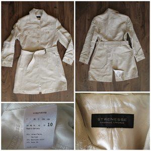 STRENESSE Linen Silk Belted Coat White US 10 Trench